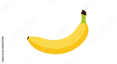 Bright yellow banana with green stem and brown tip isolated on white background healthy fruit illustration