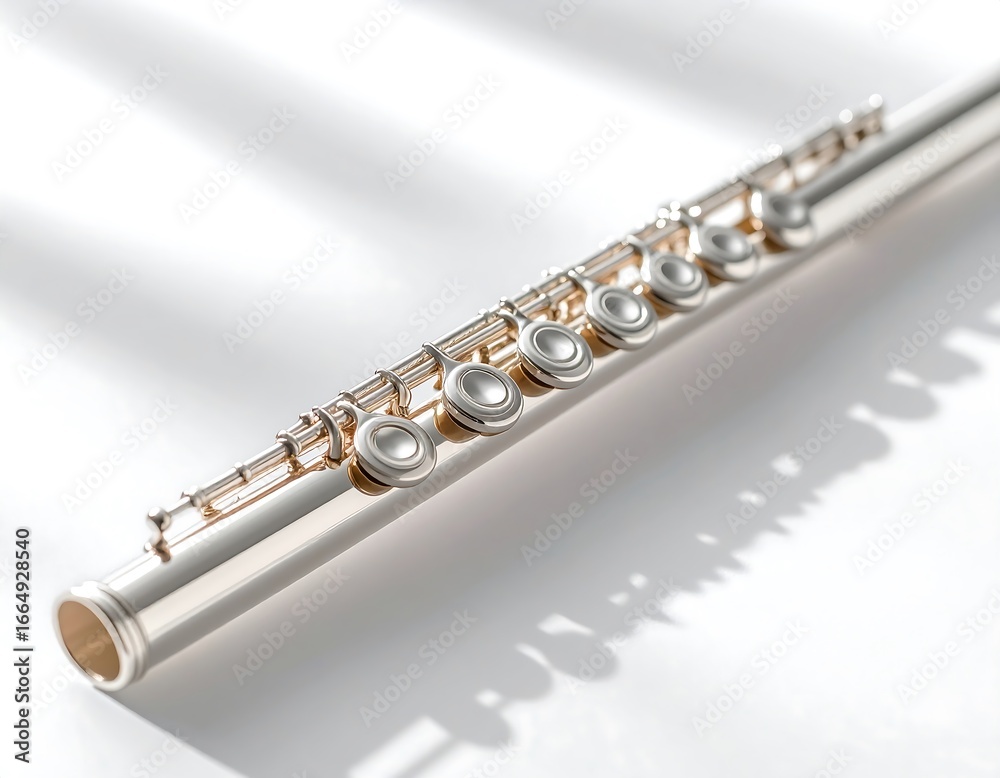 Naklejka premium Polished silver flute on white background