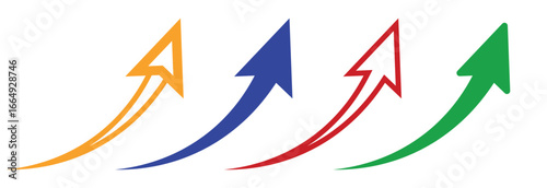 Flat style curved upward arrow set red green yellow blue color design