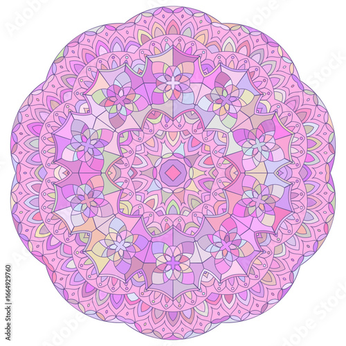 Asian colorful floral mandala. Vector ethnic circular ornament. Stylish design in pastel shades