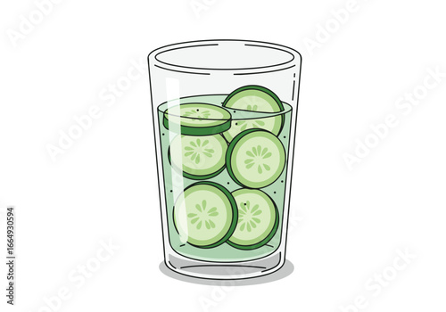 Cucumber slices infused in water in a clear glass for detox on an isolated background