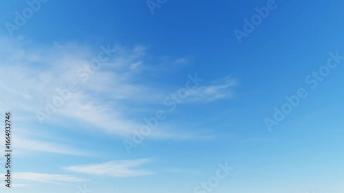 Clear blue sky with wispy clouds during daytime in bright natural light perfect for outdoor scenery and travel content