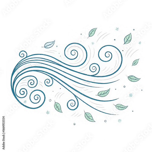 Doodle wind line sketch set. Hand drawn doodle wind motion, air blow, swirl elements. Sketch drawn air blow motion, smoke flow art, abstract line. Isolated vector illustration.