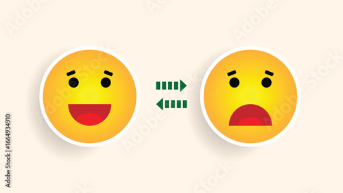 Happy and Unhappy Smiley Mood Changes Idea. Bipolar disorder or other psychological issue vector art