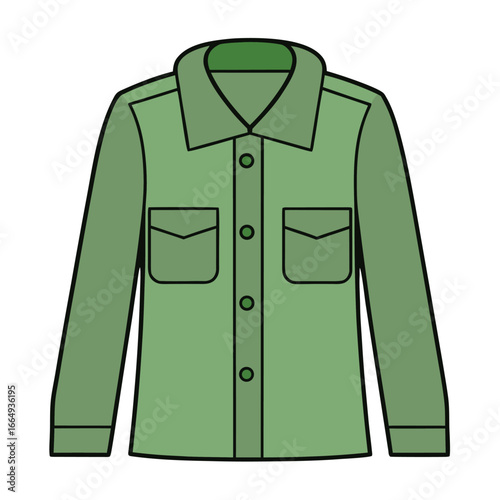 Green long sleeve collared shirt with two chest pockets and buttons clothing