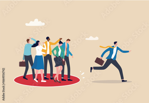 Initiative or unique attitude for leadership, courage or determination to get out of safe zone, limitation or entrepreneurship concept, courage businessman jump out of comfort zone to new chance.