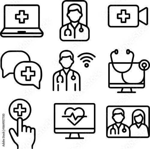 Telemedicine Icons Online Doctor Consultation and Healthcare.