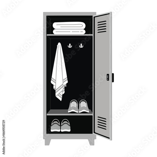 Open Locker with Towels and Shoes Inside