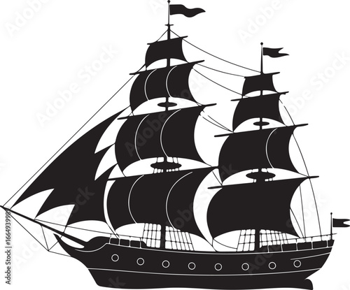 Sailing Ship Silhouette: A Vector Illustration of a Classic Galleon