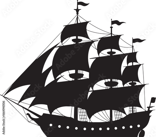 Sailing Ship Silhouette: A Vector Illustration of a Classic Galleon