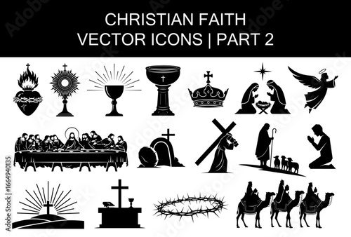 set of Christian Faith icons, religion, catholic, Church, Jesus, vector file