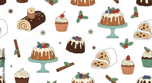 Festive baked goods featuring holiday cakes and sweet treats for seasonal celebrations