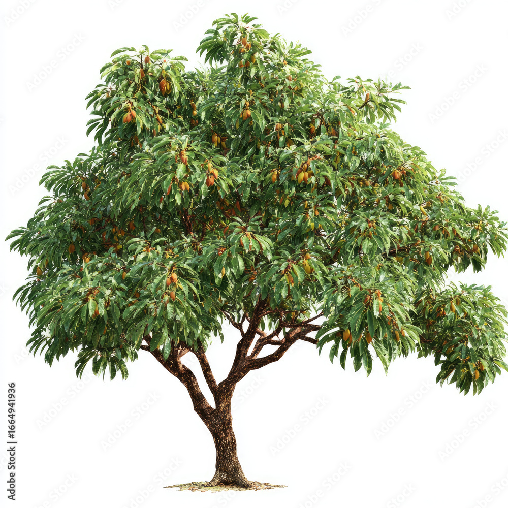 Fototapeta premium Tropical almond tree with green leaves and orange fruit