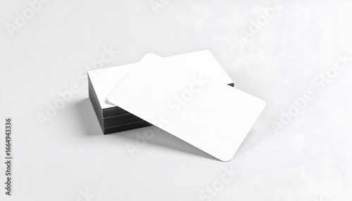 Stack of Blank White Business Cards with Rounded Corners and Black Edges on a Clean White Background