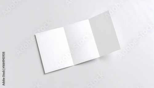A blank, white, tri-fold brochure mockup presented open at an angle on a clean, light gray background.