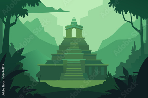 Ancient Temple Surrounded by Misty Jungle Concept