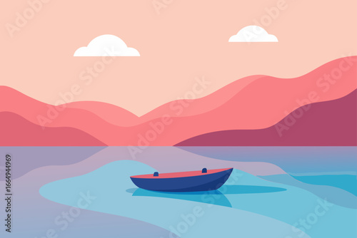Boat Floating on Serene Pastel Lake