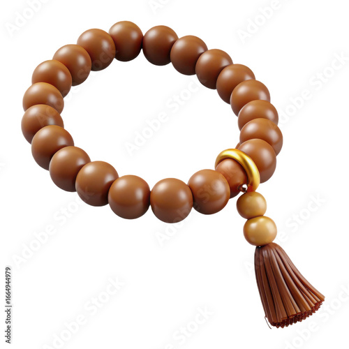 Realistic 3d floating prayer beads tasbih with tassel and golden accent transparent background