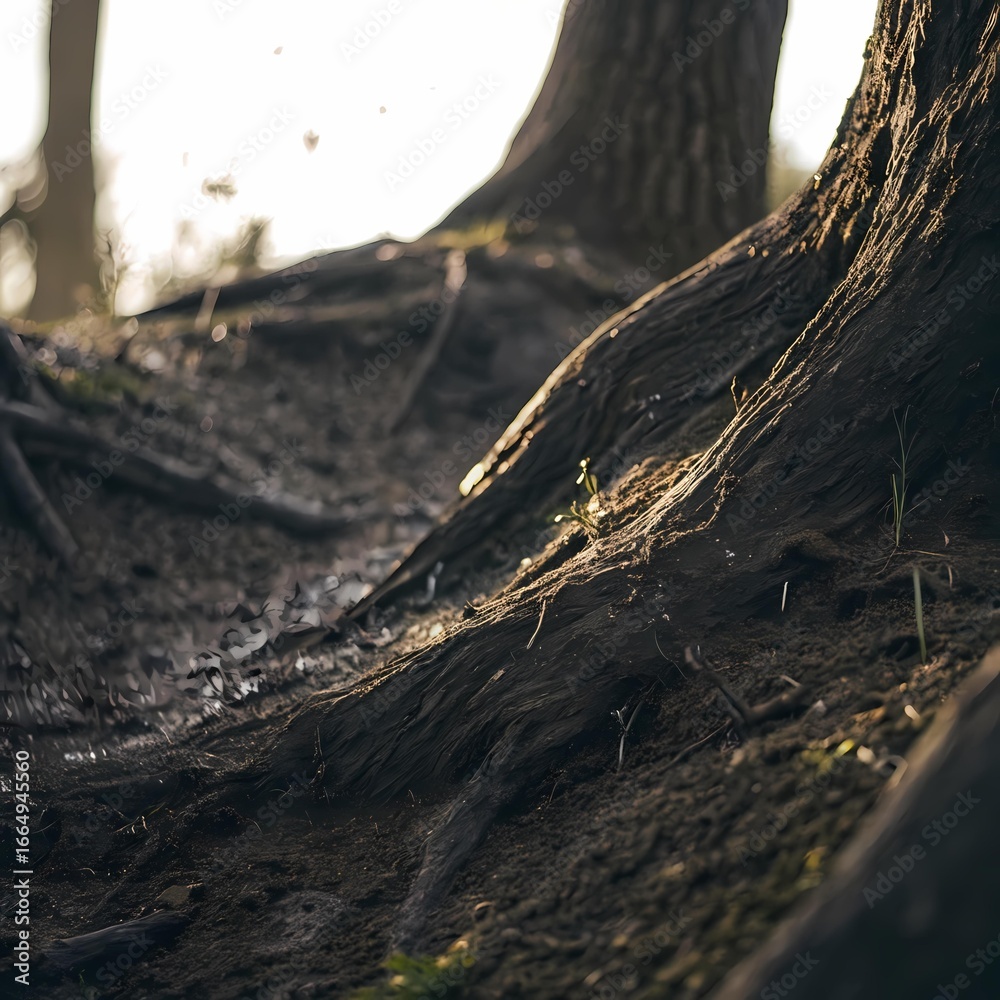 Fototapeta premium AI generated nature texture macro shot of soil and tree roots