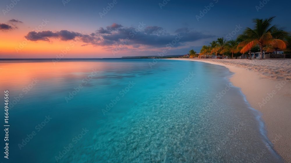 Obraz premium A beautiful beach with a calm ocean and a beautiful sunset