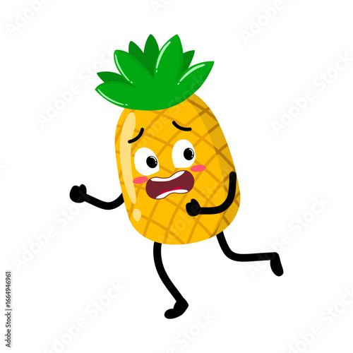Cute Hand Drawn Pineapple Running Away Terrified