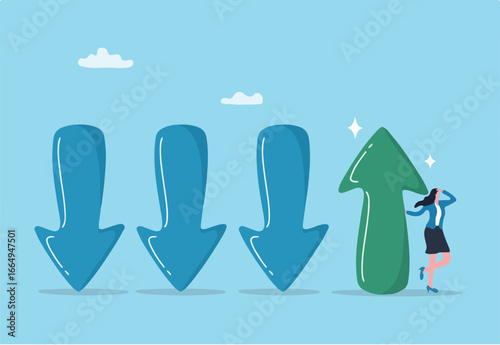 Change management, adaptation or business transformation for better result, change resistance or transition to new opportunity, improvement concept, businesswoman change arrow direction for good.