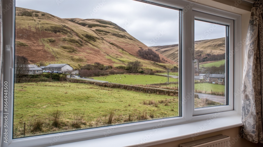 Fototapeta premium Panoramic valley view from window