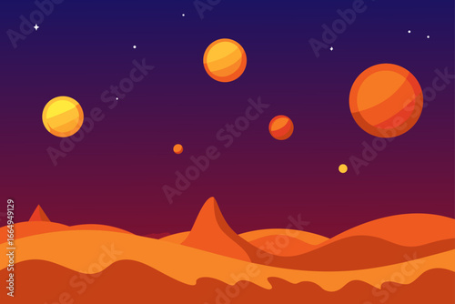 Surreal Desert Sky Filled with Glowing Moons