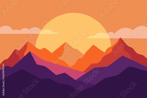Watercolor Sunrise Over Dreamy Mountains