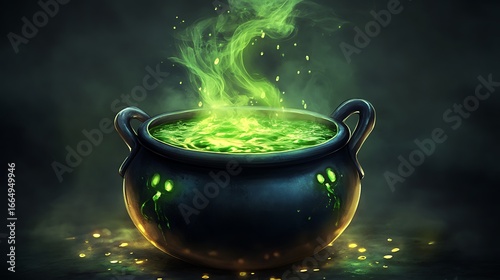 Witchs cauldron bubbling with green potion Halloween sticker