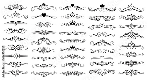Collection of black ornamental dividers and flourishes on white background image