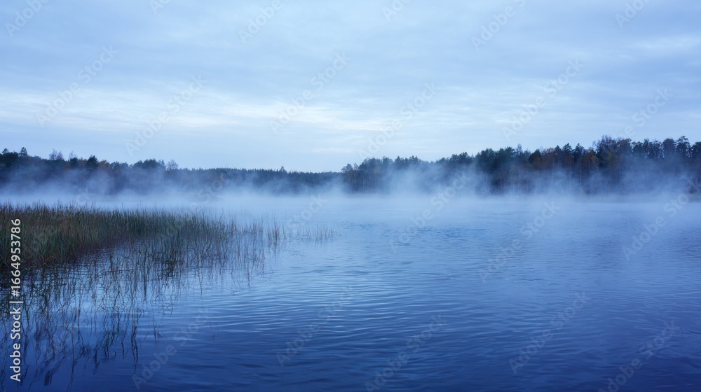 Fototapeta premium Misty lake scene at dawn
