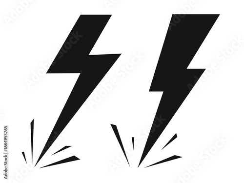Two lightning bolts symbol, black lightning bolt illustration.