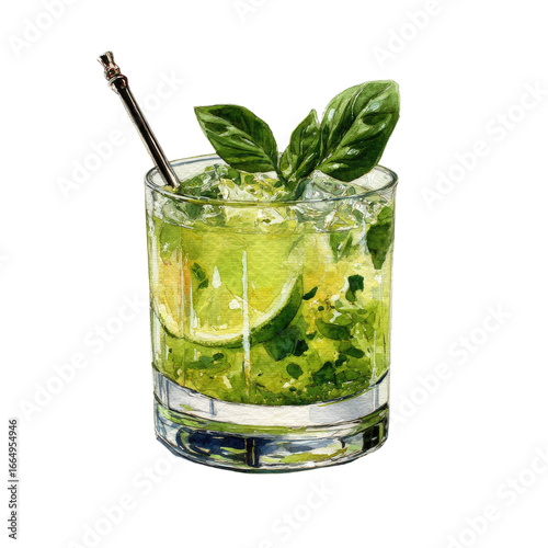 Vibrant green cocktail with lime and basil