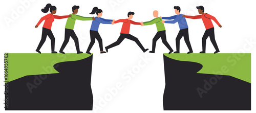 Human Chain Symbol Of Teamwork And Overcoming Challenges