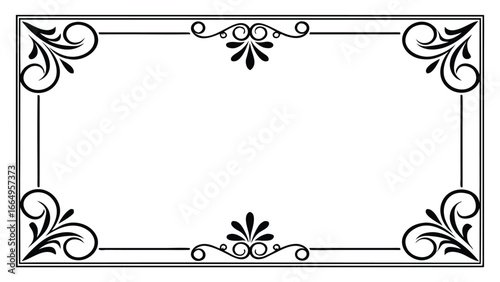 Vintage rectangular frame border with elegant floral corner decoration isolated on white background for invitation card and decorative template
