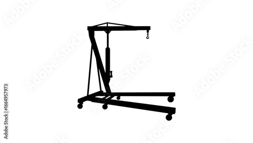Hydraulic Crane Jack, black isolated silhouette