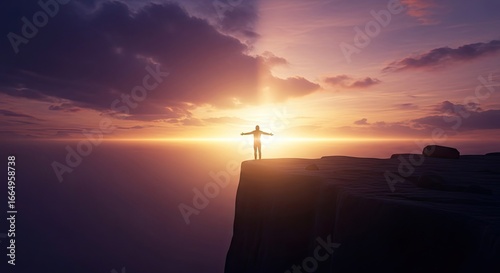 silhouette of a man at sunset with open arms