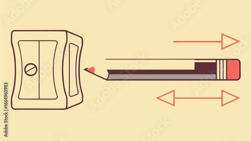 Pencil sharpener with pencil illustration isolated on beige background showing sharpening process for stationery and education design
