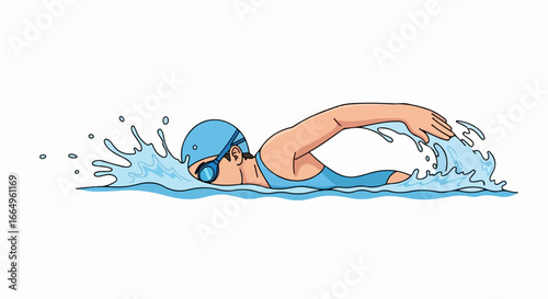 Swimmer in the pool swimming freestyle water splash sport activity competition.