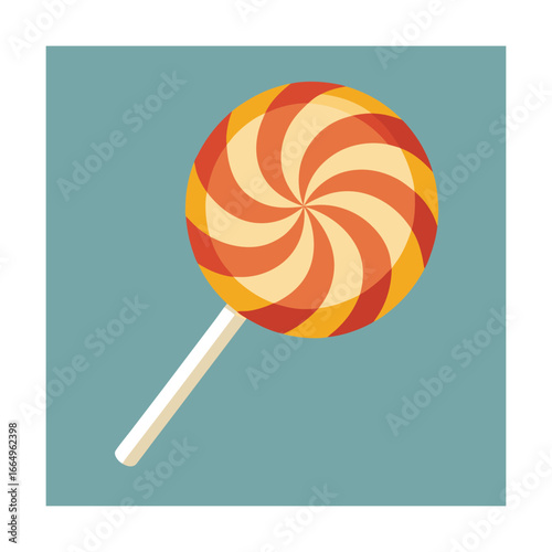 Orange and Yellow Swirl Lollipop on Teal candy sweet