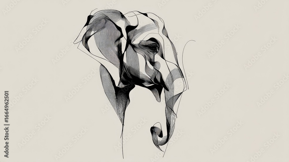 Fototapeta premium Minimalist Abstract Ganesha Sketch Geometric Cartoon Outline in Artistic Side View Environment