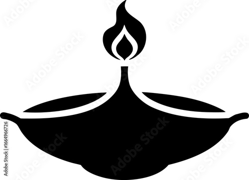 Diya Lamp Silhouette Vector Illustration Black and White