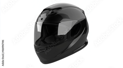 3D realistic full face motorcycle helmet glossy black (clean modern detail, white isolated background