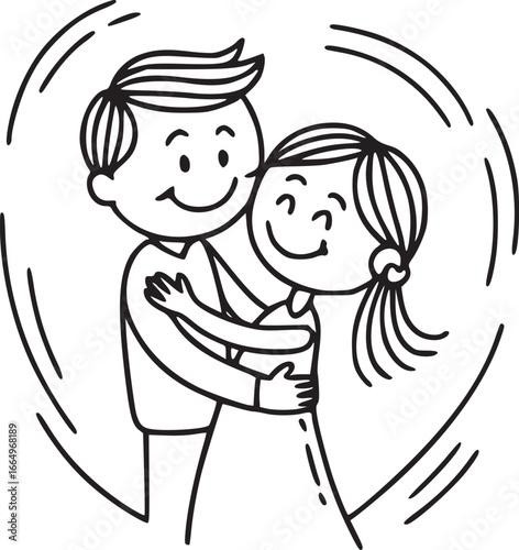 Love's Embrace: A tender illustration of a couple embracing within a heart, symbolizing affection, unity, and the warmth of connection. 