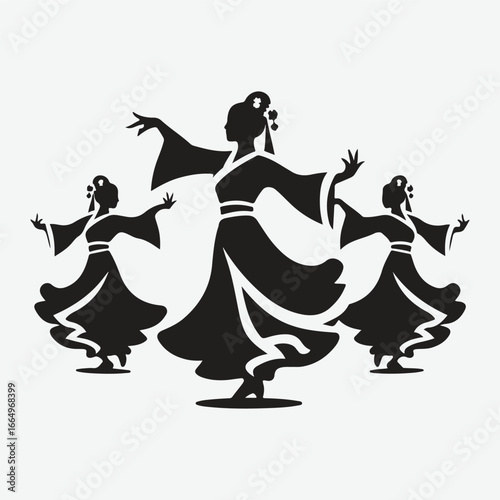 silhouette of Asian classical dancing girls