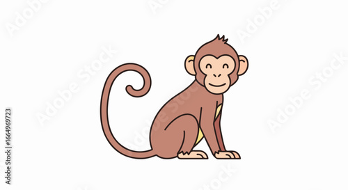 Cartoon illustration of a brown monkey sitting and smiling.