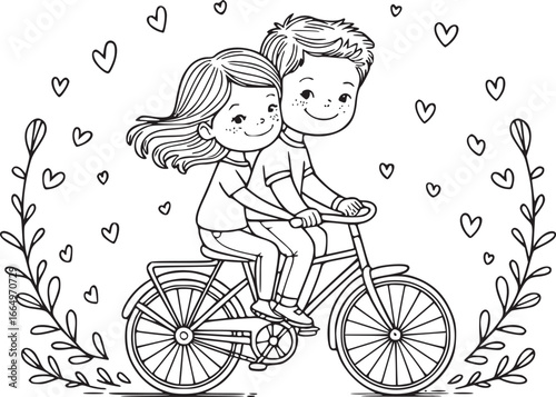 Sweet Ride of Togetherness: A charming illustration showcases a couple sharing a joyful moment, cycling on a tandem bike. Their faces radiate affection.
