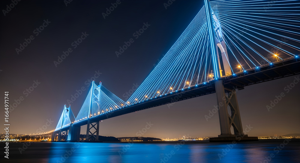 Fototapeta premium Night View of a Modern Cable Stayed Bridge.