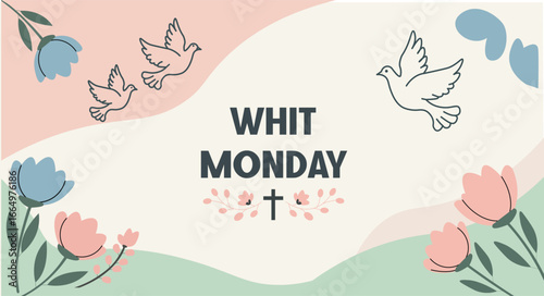 Whit Monday Dove Flowers Illustration